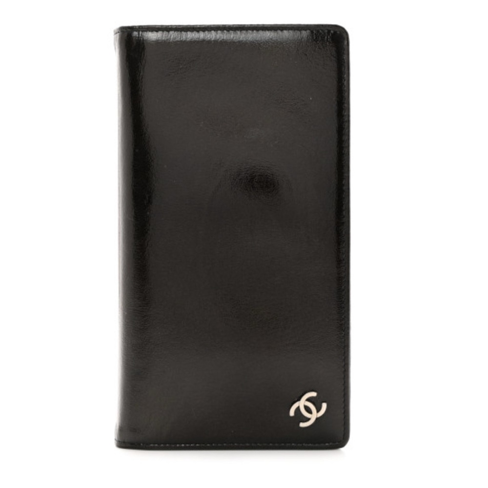 CHANEL Grained Patent CC Yen Wallet Black